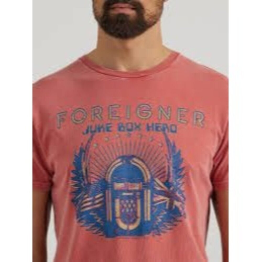 Wrangler Men's Short Sleeve Graphic Tee - Coral with Blue Print